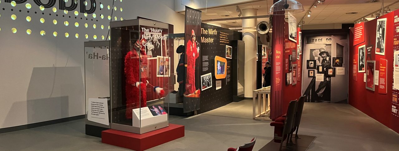 Exhibition stands and displays in the Ken Dodd exhibition at The Museum of Liverpool.