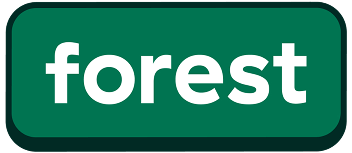 Forest e-bike logo. Forest is written in large white white writing in a bold font against a dark green background.