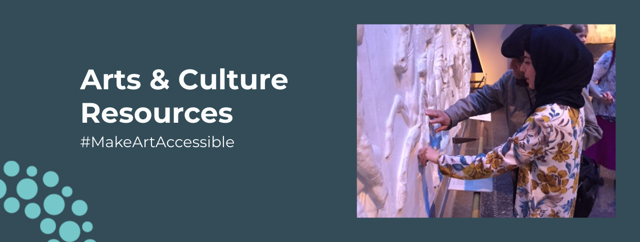 A dark blue banner image that says 'Sports and Leisure Resources' in bold white writing. To the right is a small square image which shows two blindfolded males crouching on the floor, diving for a ball . Under the image, white writing reads #MakeSportAccessible In the bottom left hand corner is a quarter circle, showing the SLC logo of light blue circular dots,