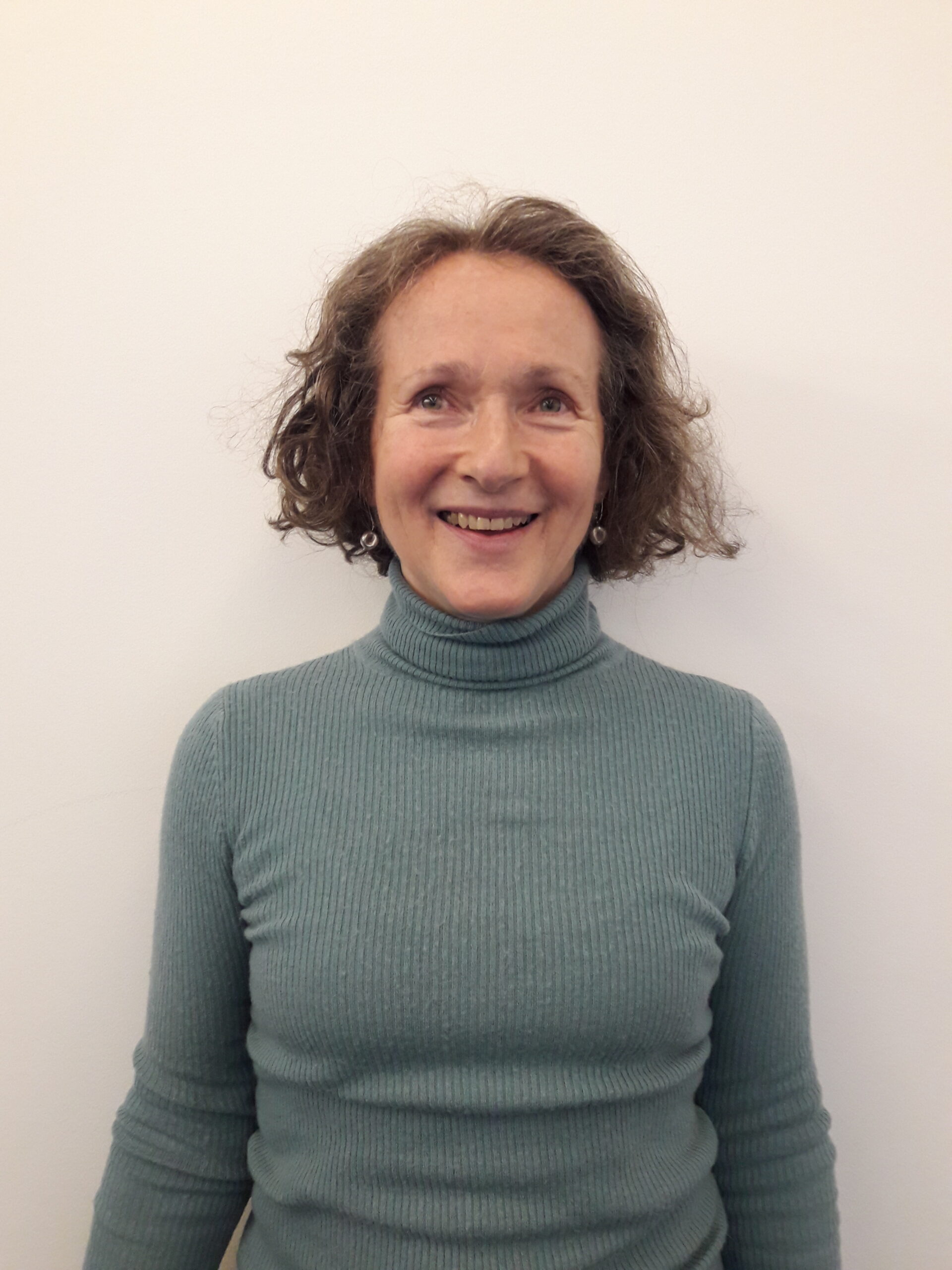 Headshot of Ann Griffin, North London SLC member. She has jaw length, brown, wavy hair. She is wearing a grey polo neck and smiling at the camera.