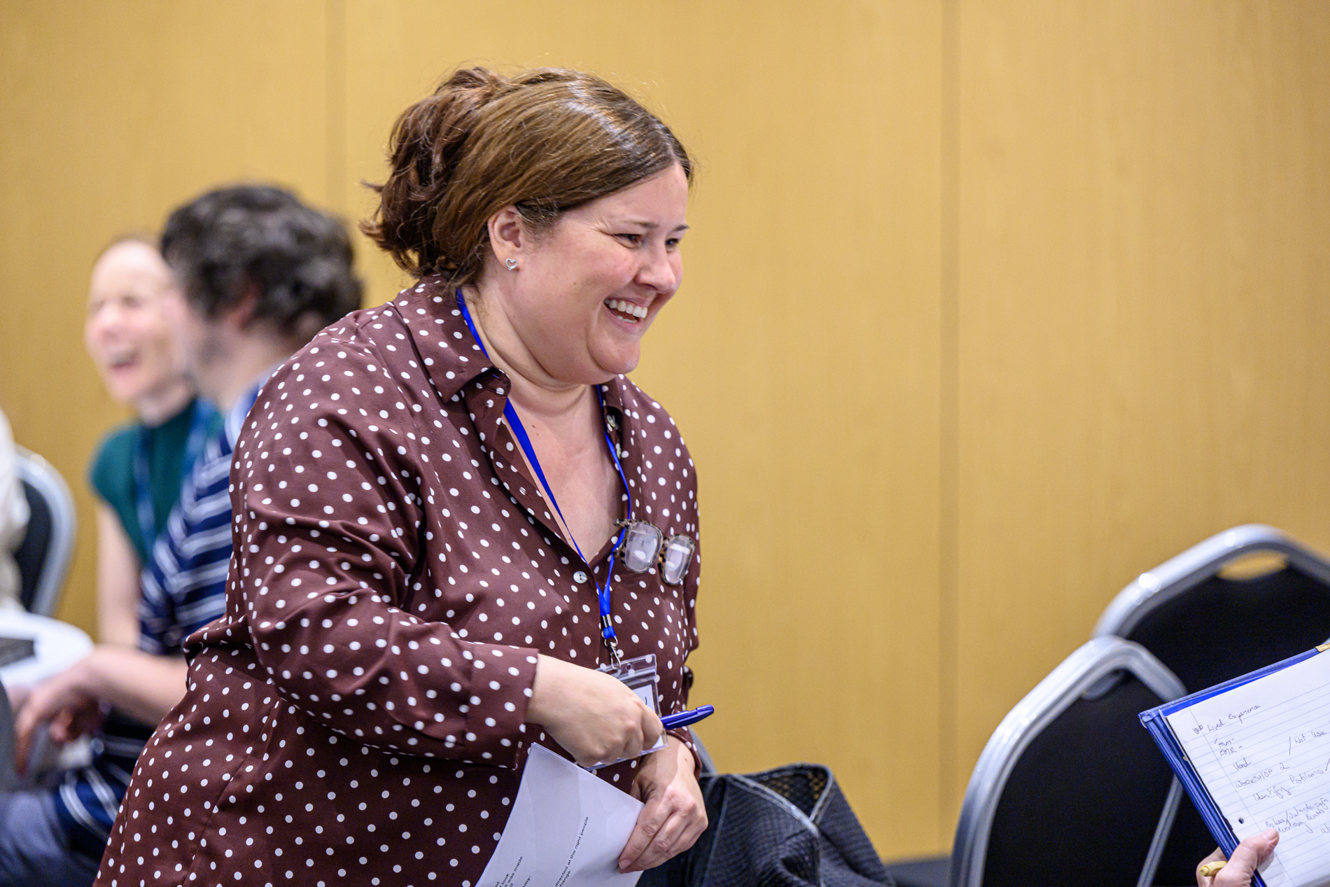 Amy Askew, Engagement Manager for East England (maternity cover) leans forward and laughs as she facilitates a workshop session.