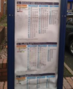 image of bus timetable text is small and crowded