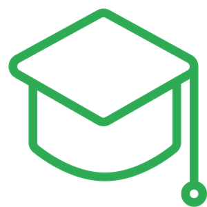 Icon of mortar board in green denoting Education theme