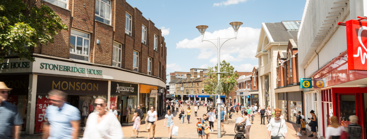Essex Sight Loss Council: a busy high street in Chelmsford Essex