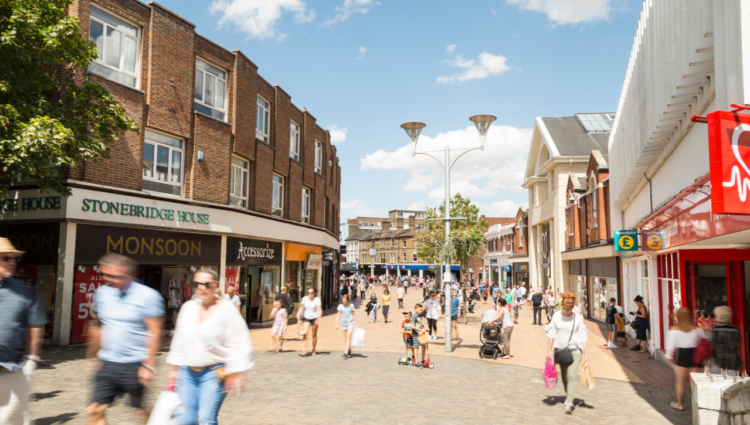 Essex Sight Loss Council: a busy high street in Chelmsford Essex