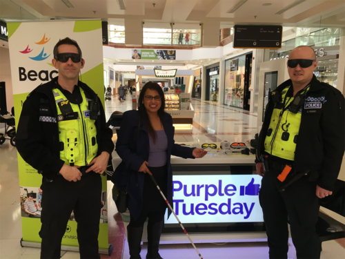 SLC member Meena with two police men wearing sim-specs