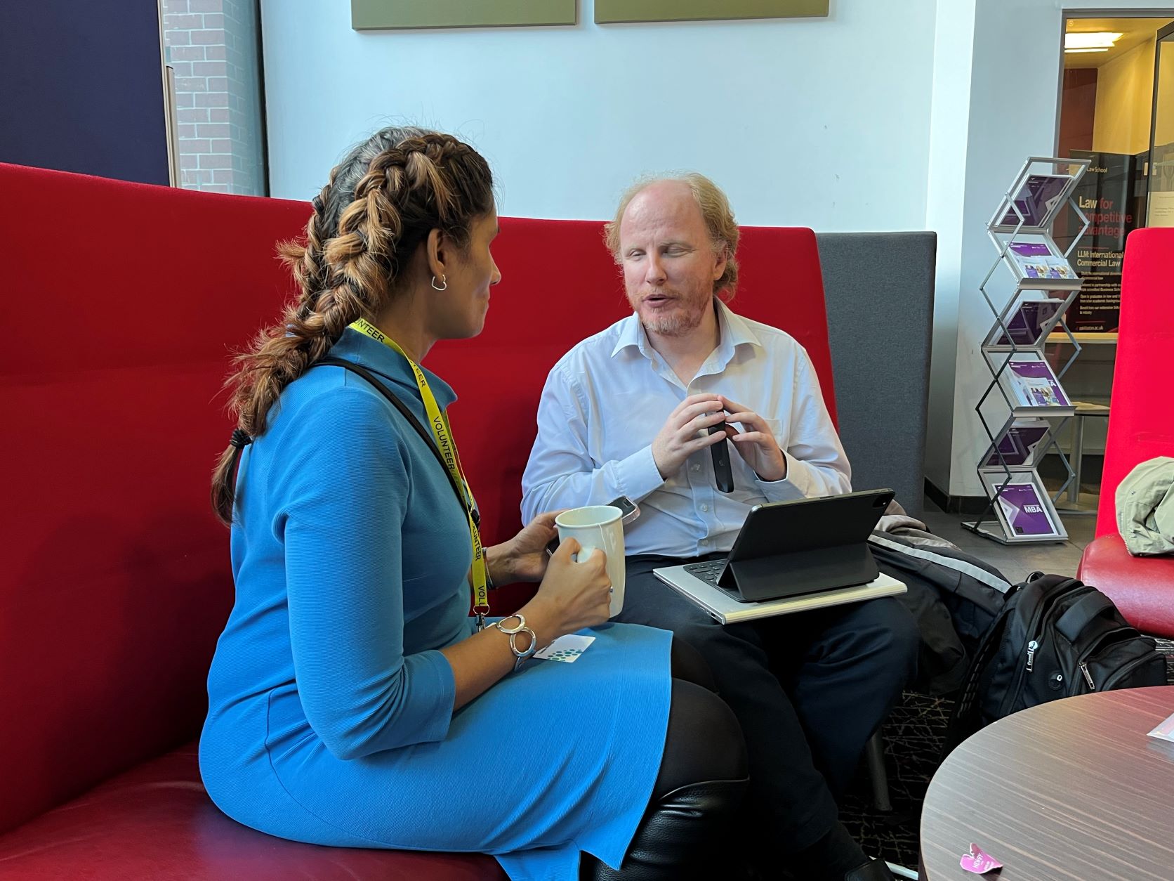 Darren Paskell, Head of technology at TPT, with Anela Wood of Bristol SLC, discussing Twitter at the social media surgeries