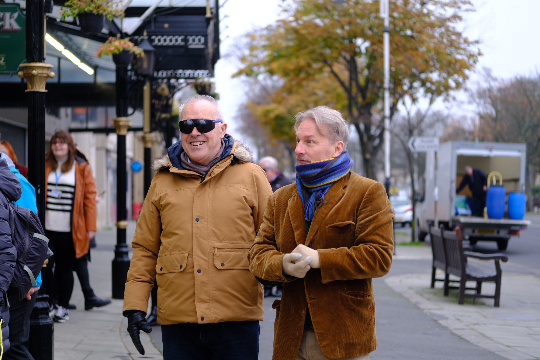 Andrew Evans, Board Member of Southport Town Deal, wearing sim specs (pictured left) with Southport Cllr Greg Myers.