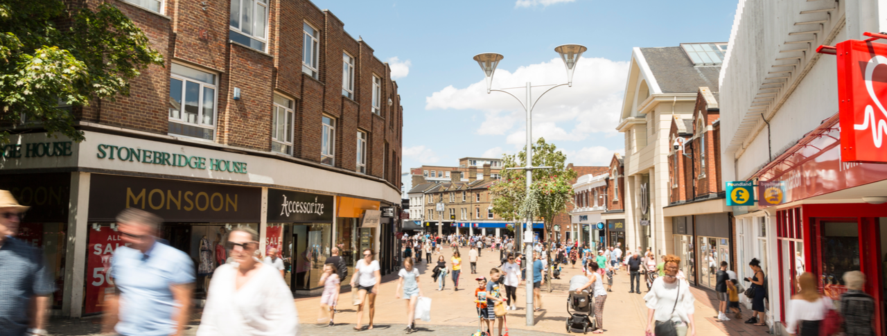 Image shows a town centre in Essex.