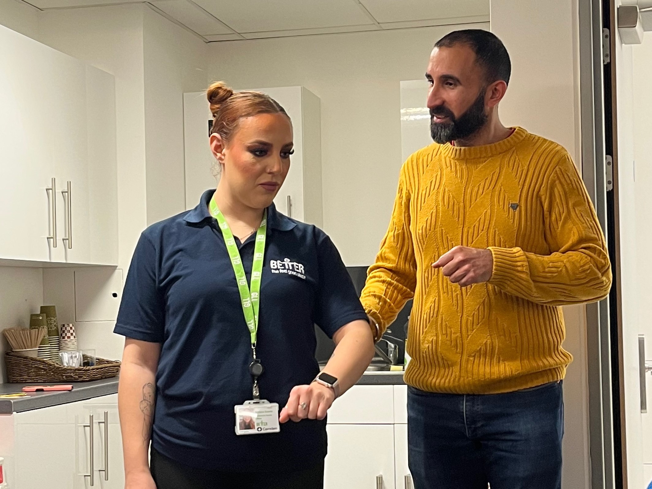 Davinder, London SLC member, with Adriana Duarte, Community Sports Officer at Better Gym during the sighted guide training.