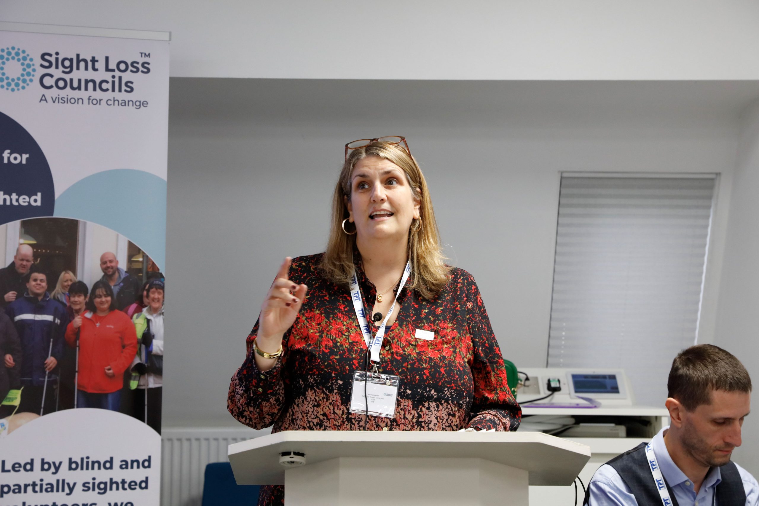 Emma Hughes, Director of Services for Thomas Pocklington Trust, during her opening address.
