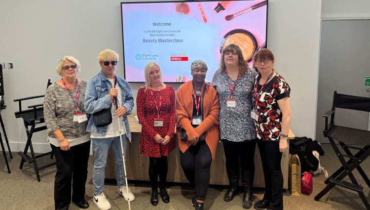 From left to right: Greater Manchester SLC members Gill Currie, Anthony Gough, Kelly Barton, Engagement Manager for North West England, Ada Eravama, Rachael Foley, and Mary Gilbertson.