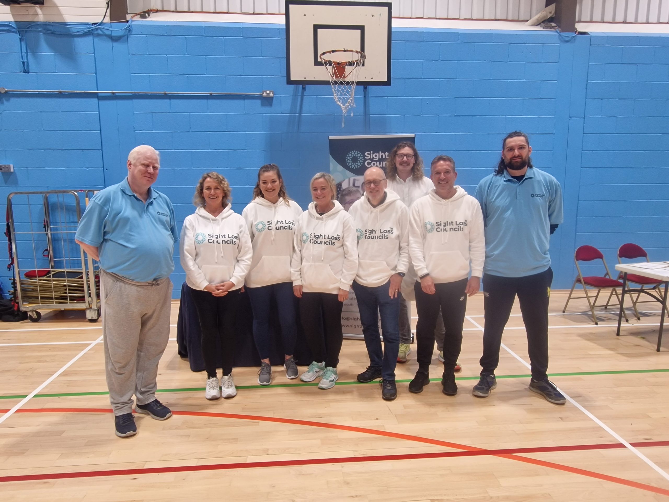 ain Mitchell, Senior Engagement Manager for North England, Maria Langham, Communications Manager for Sight Loss Councils, Belle Whitely, SLC coordinator, Vicki and Matthew, SLC members, Tom Jones, Campaigns Officer at TPT, Martin Symcox, Head of Sport and Leisure at TPT, and Jack Moffat, VI cricket coach and Engagement Manager for North East England.