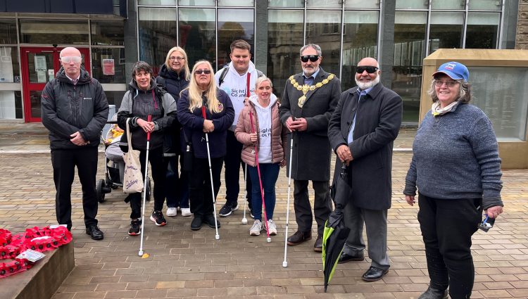 Engagement Manager Kelly Barton, with Lancashire SLC members Dawn and Loyd, Mayor Brian Newman, and officers and councillors from Pendle Borough Council.