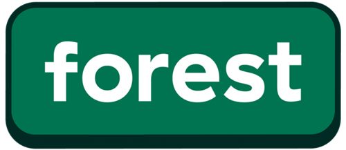 Forest e-bike logo. Forest is written in large white white writing in a bold font against a dark green background. 