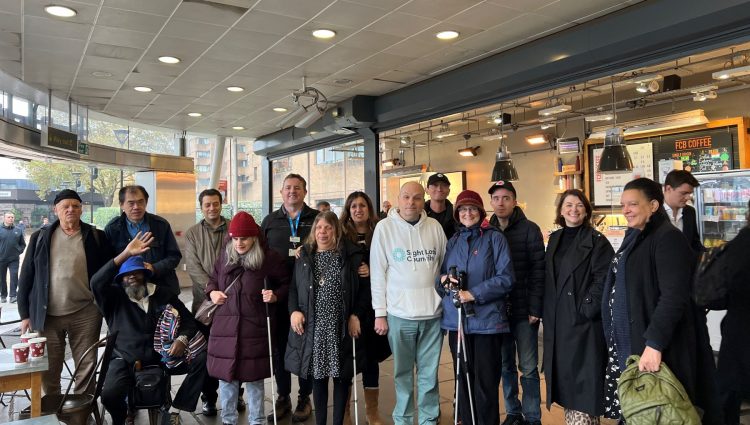 Thirteen people standing at Blackfriars station, including North London SLC members and GTR staff